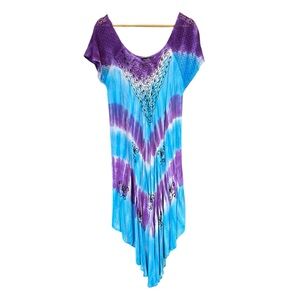 RIVIERA SUN sundress turquoise purple FREE SIZE PLUS NWT